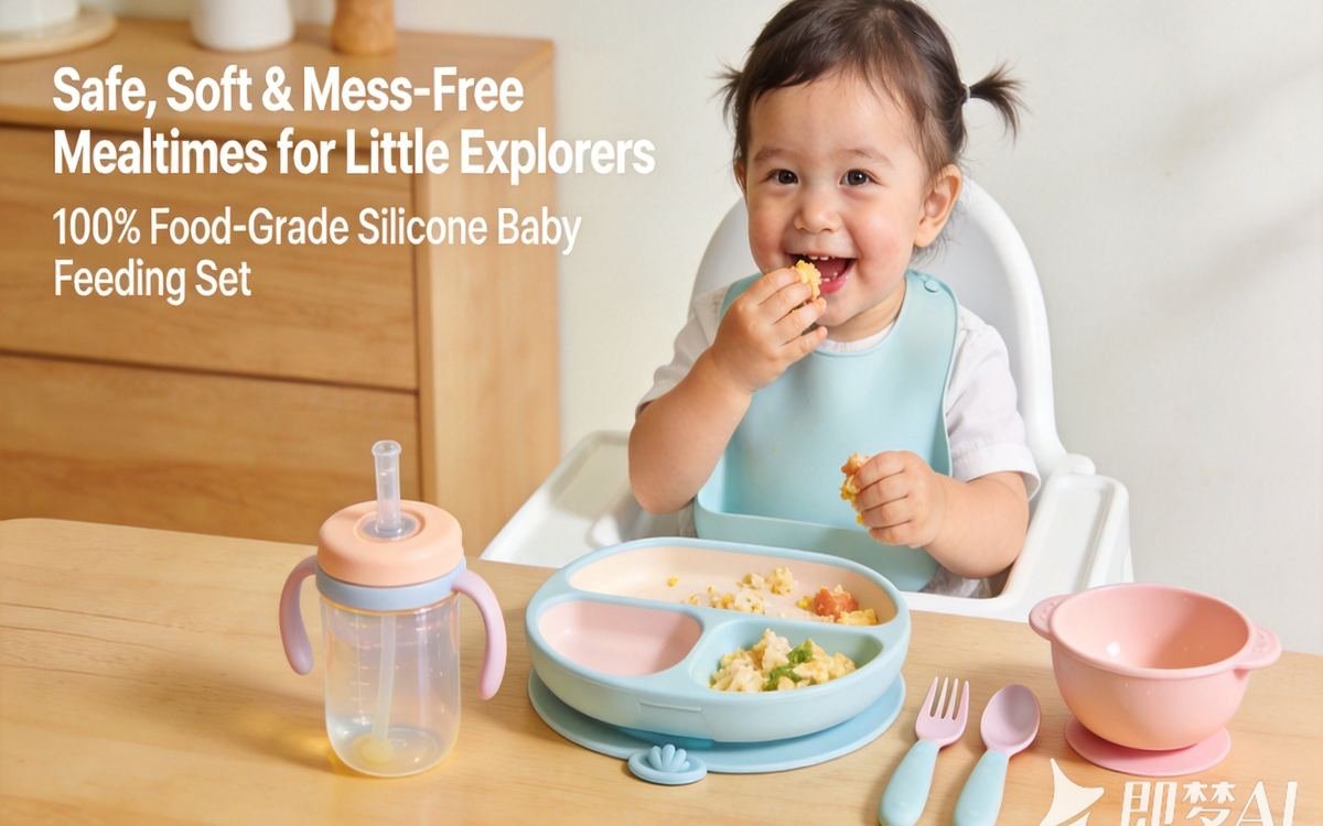 Food-grade silicone baby tableware set with bowl and spoon