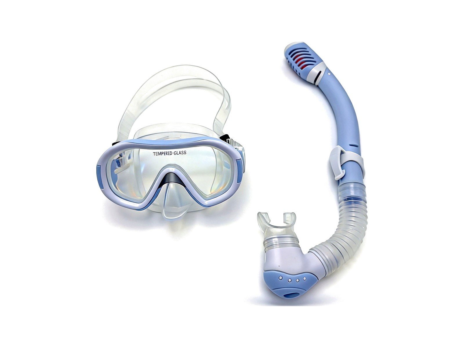 Light Blue silicone diving mask with tempered glass lens for snorkelling and scuba diving