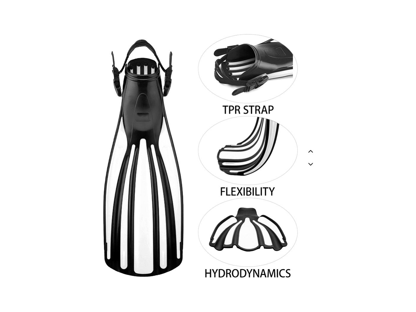 Dark grey swimming and snorkelling fins with longer blade