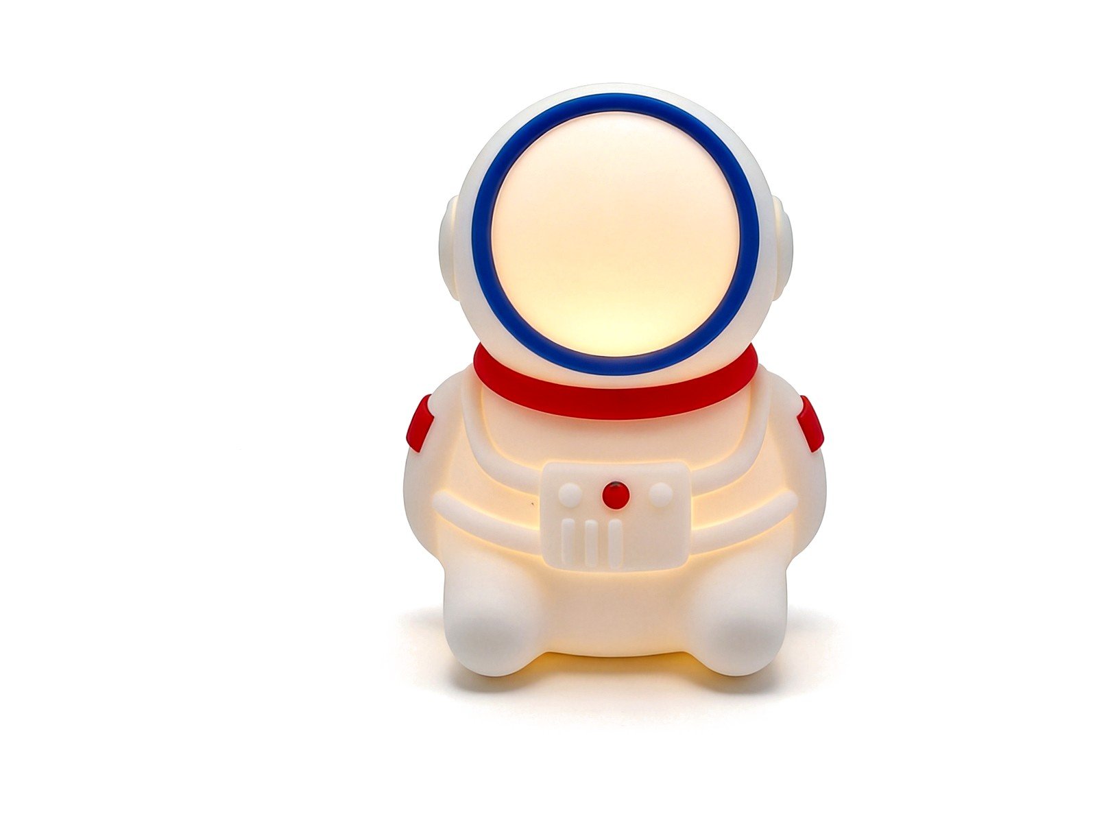 Astronaut shaped silicone night light for kids room, front and back view
