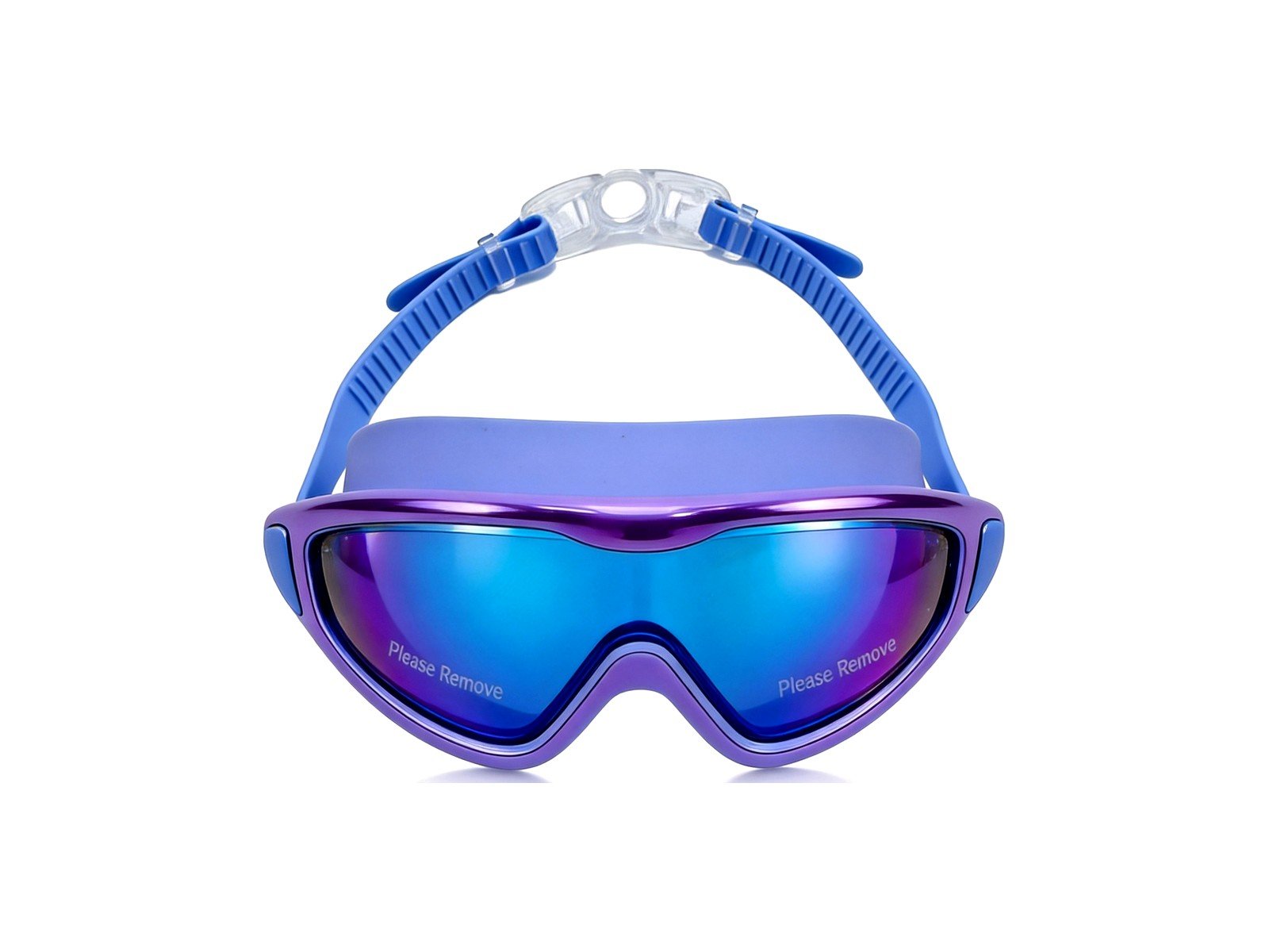Panoramic swim goggles with wide curved lens for expanded field of vision